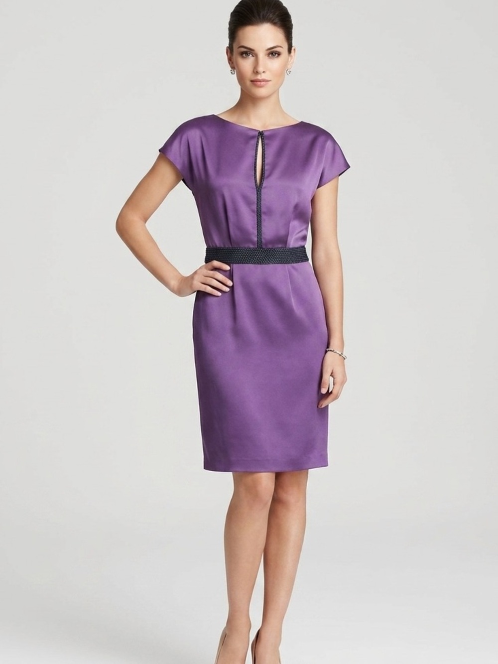 ZAC POSEN Lilac Silk Peek-A-Boo Front Bead Belt Draped Back Dress, size 6